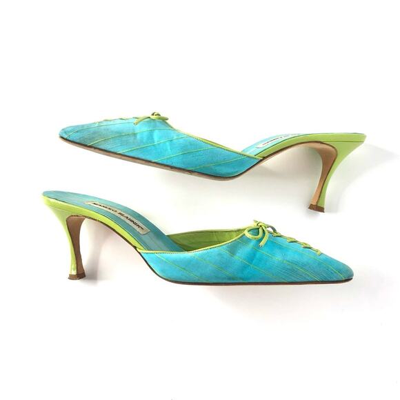 Vintage Manolo Blahnik Bow Lace Up Pinstripe Pointed Toe 39 - Picture 3 of 8